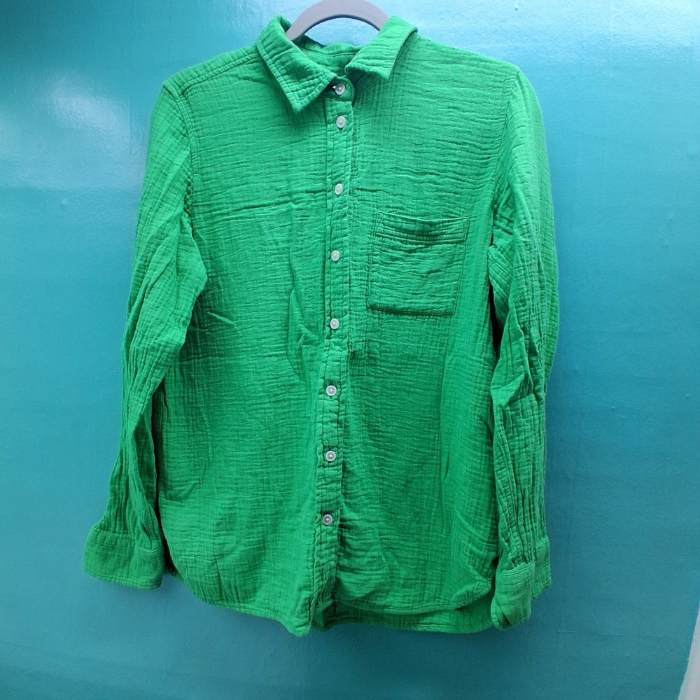J.Crew Button Down Shirt Medium Green Double Gauze Cotton Coastal Preppy